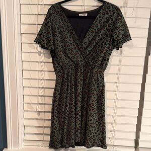 Green and Black Leopard Mini Dress